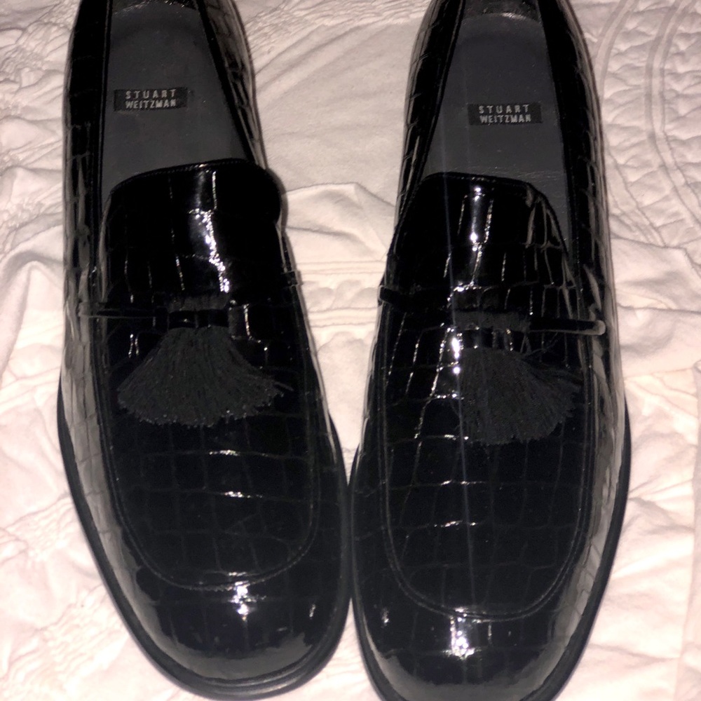 STUART WEITZMAN Croc Leather Moccasin Loafers